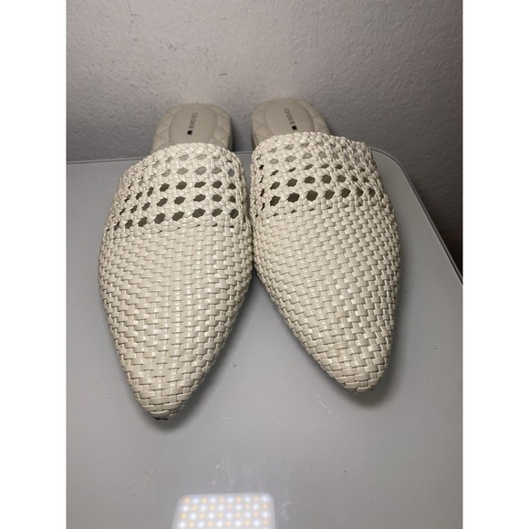 BIRDIES The Swan Mules Shoes Woven Faux Leather Pointed Toe White Slip On Sz 10 - Picture 3 of 16
